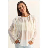 Transparente Chiffonbluse mit Rüschen