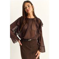 Rüschen-Chiffon-Bluse mit ausgestellten Ärmeln