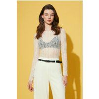 Transparente Spitzenbluse mit Boot-Ausschnitt