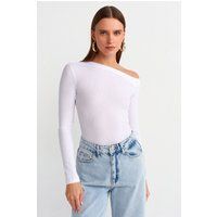 Asymmetrisches geripptes Langarm-Top