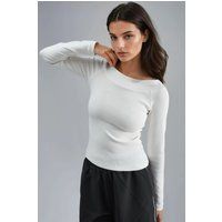Geripptes Langarmshirt mit U-Boot-Ausschnitt