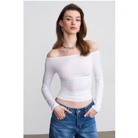 Schulterfreies gerafftes Jersey-Oberteil