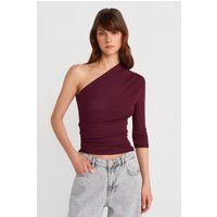 Einseitig schulterfreies Jersey-Top mit Raffung