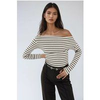 Schulterfreies gestreiftes Ripp-Top