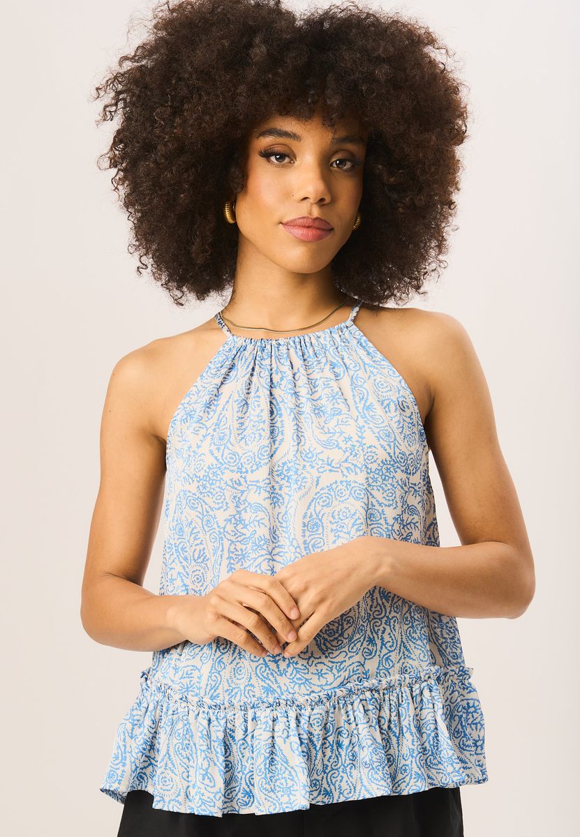 Peplum-Top mit Paisley-Muster und Neckholder
