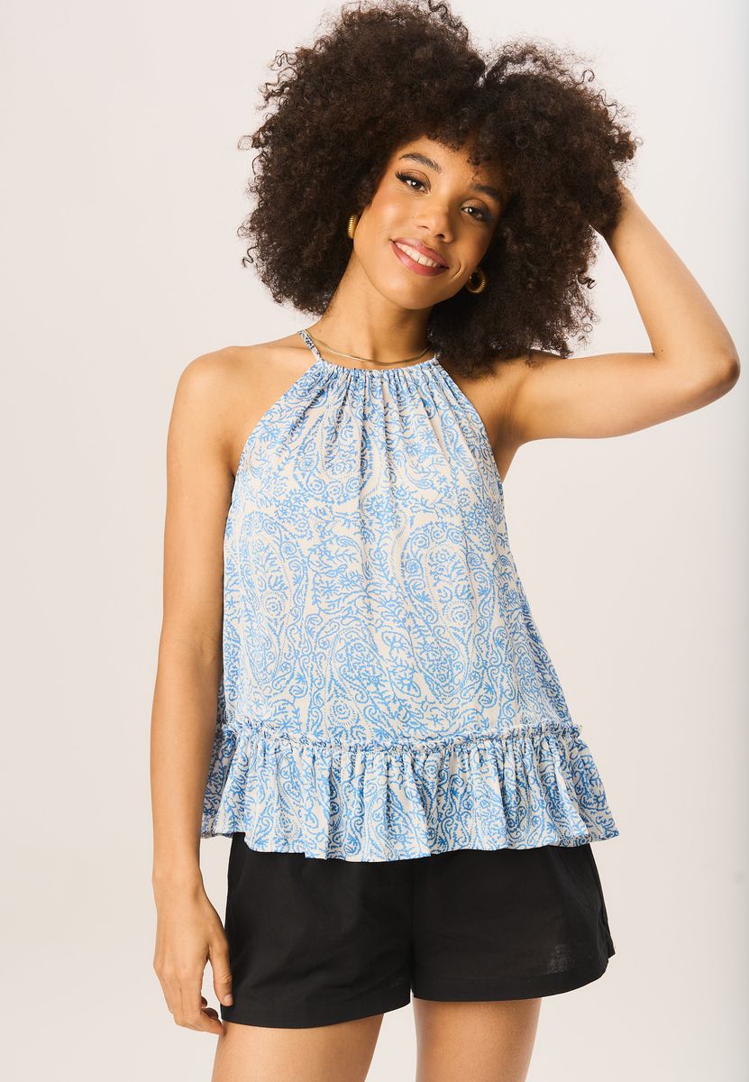 Peplum-Top mit Paisley-Muster und Neckholder