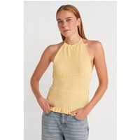Gesmokte Halterneck-Strickbluse
