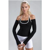 Enges Halter-Off-Shoulder-Top mit Kontrast