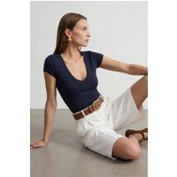Schmal geschnittene V-Ausschnitt Jerseybluse