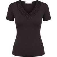 Slim-Fit Oberteil mit Spitzenbesatz