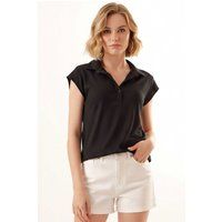 Strukturierte Polo-Bluse mit Knopfleiste