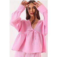 Strukturierte V-Ausschnitt-Bluse mit Bindeband