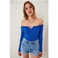 Geripptes Off-Shoulder-Top mit Rüschen