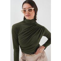 Elegantes drapiertes Rollkragen-Jerseyoberteil