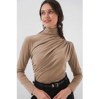 Elegante drapierte Rollkragen-Jersey-Bluse