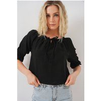 Strukturierte Crop-Bluse mit Schnürung