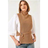 Gerippte Turtleneck-Strickweste im Tabard-Stil