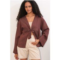 Strukturierte Seersucker-Bluse zum Binden