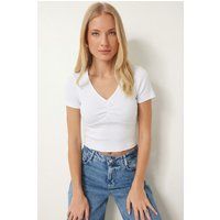 Geripptes Shirt mit V-Ausschnitt