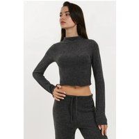 Strukturierte Crop-Bluse mit Halbstegkragen