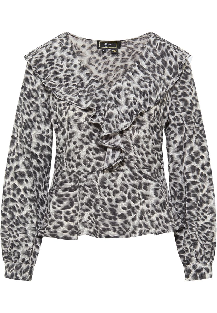 Schößchenbluse mit Leopardenmuster und Volants