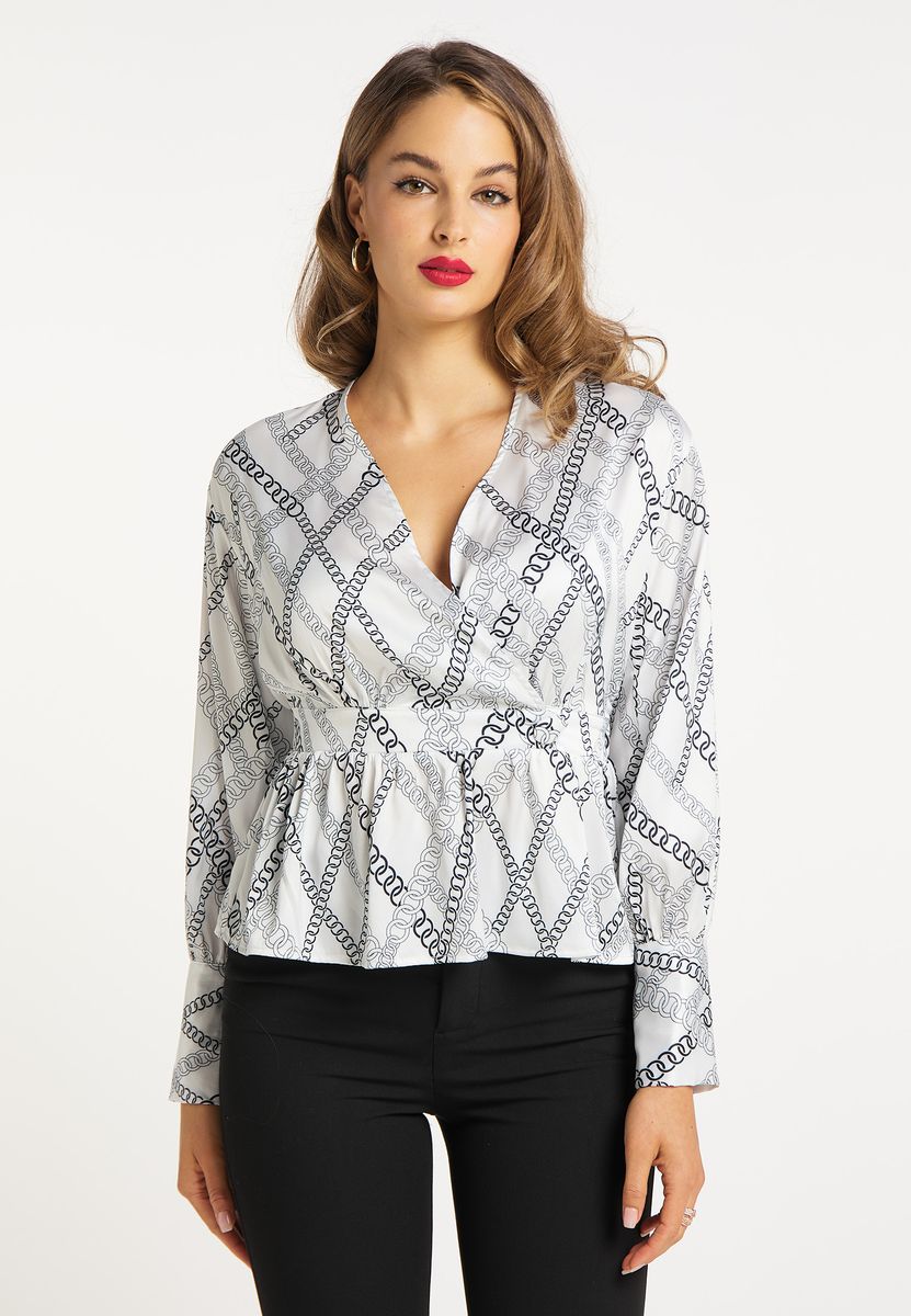 Elegante Wickelbluse mit Kettenprint