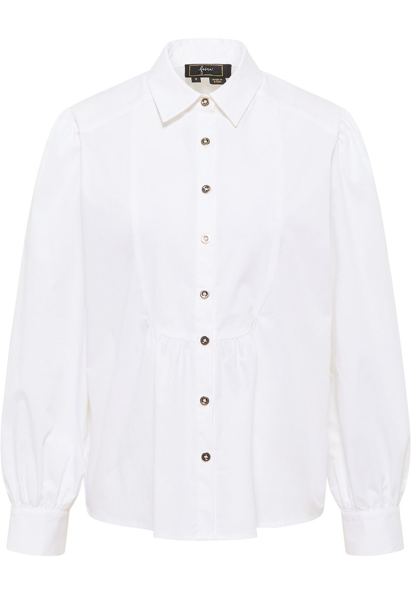 Bluse mit Plissee-Einsatz und Puffärmeln