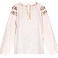 Bestickte Boho-Bluse mit Quasten-Bindeband
