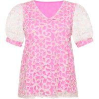 Bluse mit Blumenstickerei und Puffärmeln
