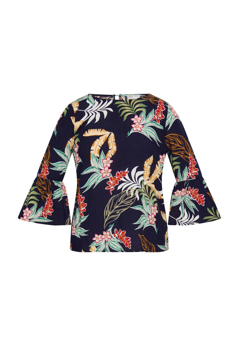 Bluse mit Tropenprint und Glockenärmeln