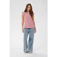 Ärmellose Bluse mit Lochmuster und Volants