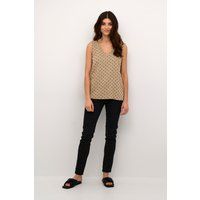 Ärmellose Polka-Dot-Bluse mit Leinenanteil