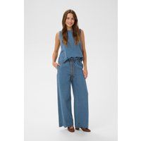 Ärmelloses Denim-Top mit Lochstickerei-Saum