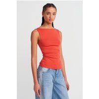 Jersey-Bluse mit Boot-Ausschnitt und Raffung