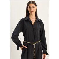 Relaxte Hemdbluse mit Schleifen-Manschetten
