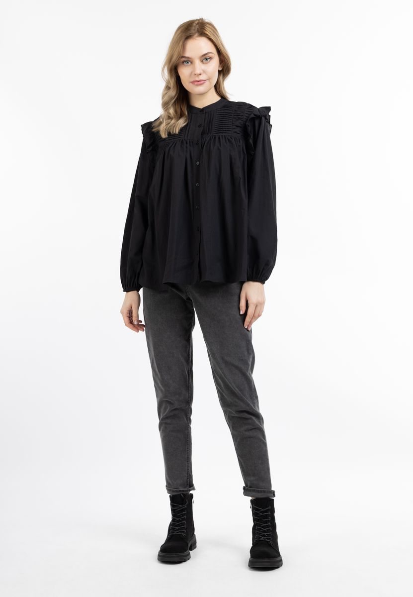 Rüschenbluse aus Baumwolle mit Biesen