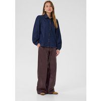 Jeansbluse mit Rüschenkragen und Ballonärmeln