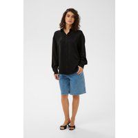 Locker geschnittene Satinbluse mit Langarm