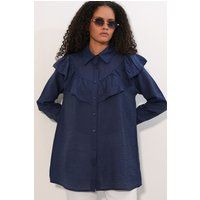 Entspannte lange Bluse mit Volants
