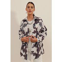 Oversized Popeline-Hemd mit abstraktem Print