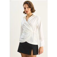 Elegante Satin-Wickelbluse mit V-Ausschnitt