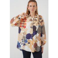 Oversized-Hemdbluse mit abstraktem Blumenmuster