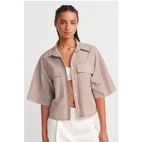 Kurzes Gestreiftes Oversize Crepe-Overshirt