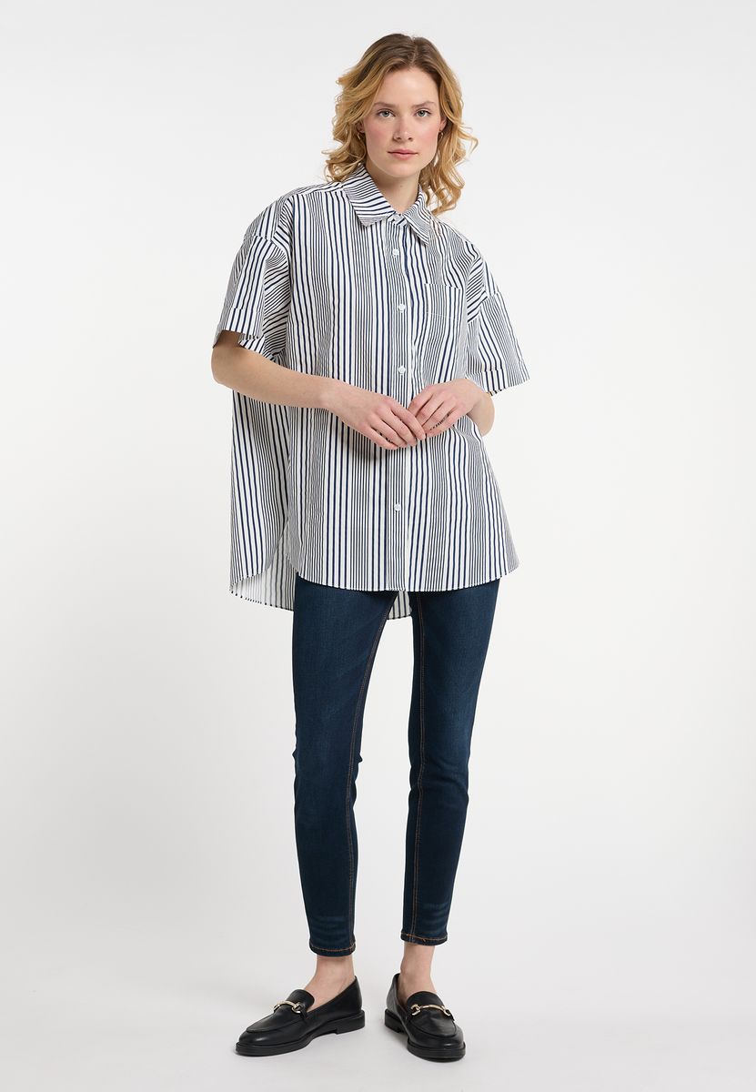 Gestreifte Kurzarm-Oversize-Bluse
