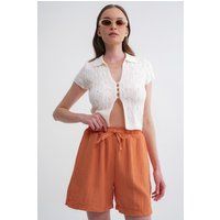 Strukturierte Baumwollshorts mit hohem Bund