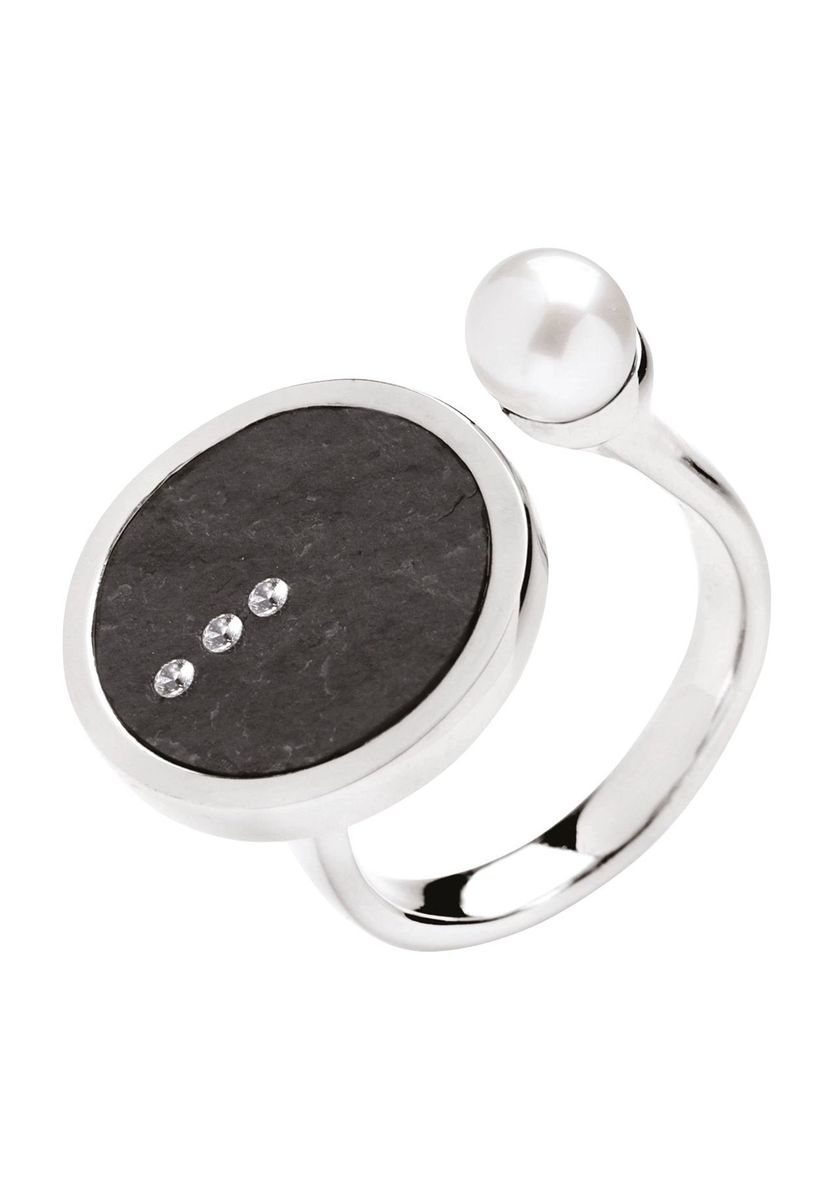 Moderner offener Ring mit Schiefer und Perle