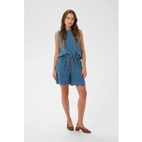 Jeans-Shorts mit Wellensaum und Lochstickerei