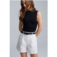 Hochtaillierte gestreifte Baumwoll-Shorts