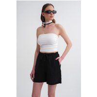 Strukturierte Baumwollshorts mit hohem Bund