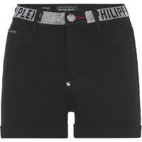 High-Waisted Denim-Hotpants mit Strassbesatz
